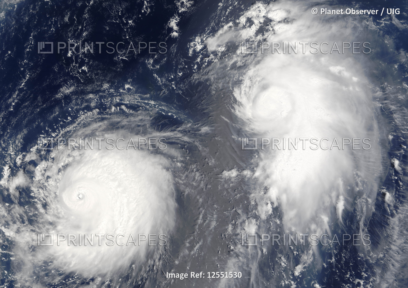 Typhoon Mawar And Tropical Cyclone Guchol, Western Pacific, In 2005, True Colour Satellite Image. Ty