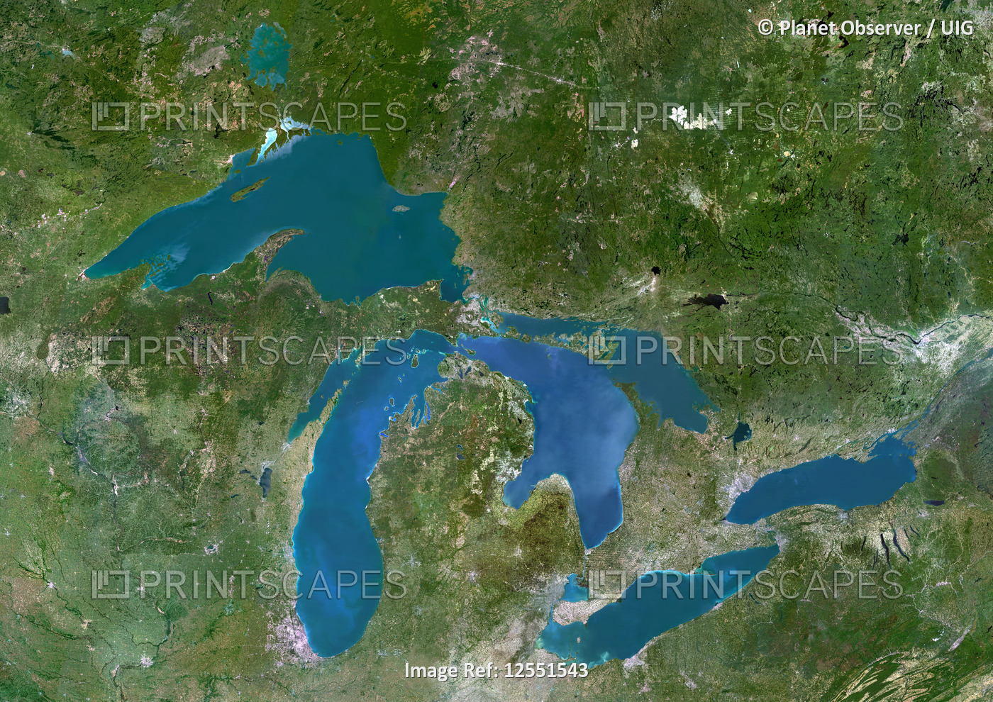 Great Lakes, North America, True Colour Satellite Image. True colour satellite image of the Great La