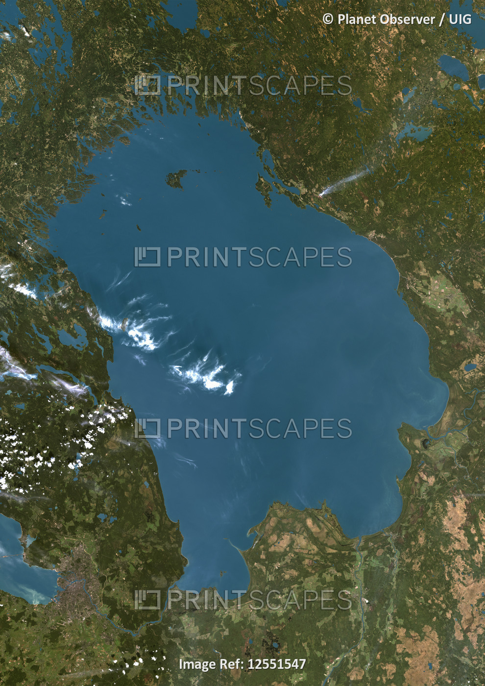 Lake Ladoga And Saint Petersburg, Russia, True Colour Satellite Image. True colour satellite image o