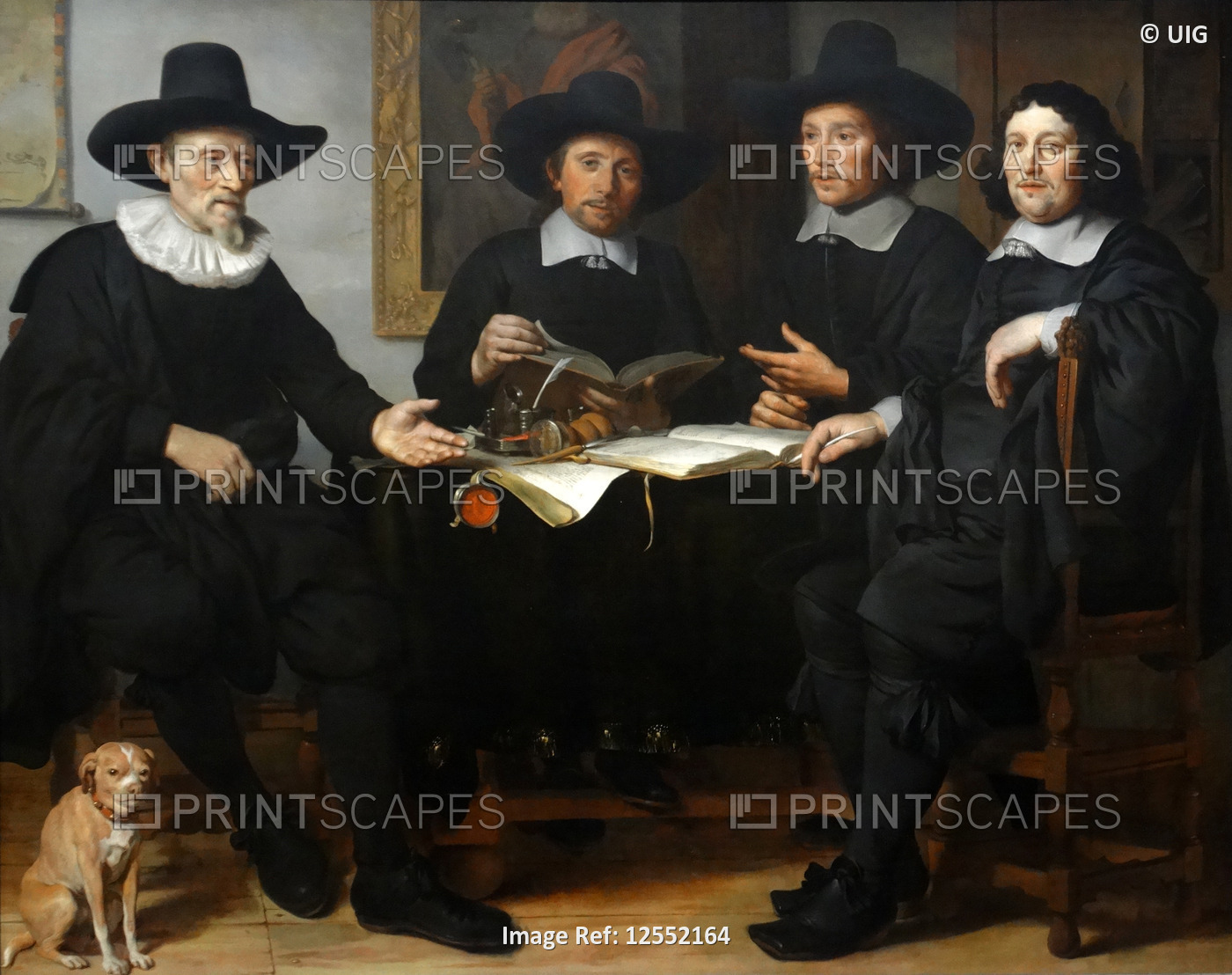 Painting titled 'Four Officers of the Amsterdam Coopers' and Wine-Rackers' by Gerbrand van den Eeckh