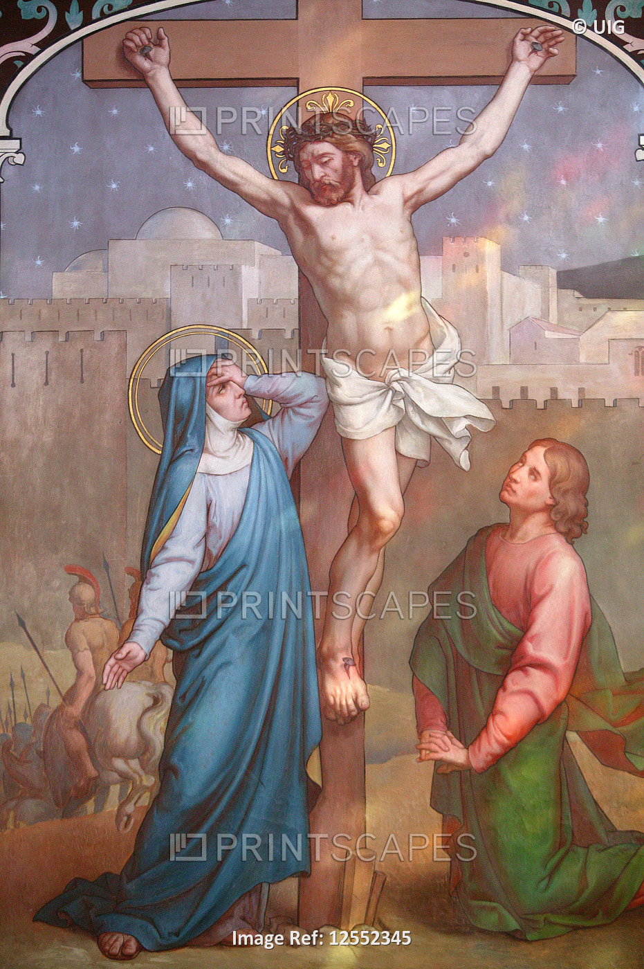 Notre Dame de Paris cathedral painting : Jesus on the cross looking at Mary