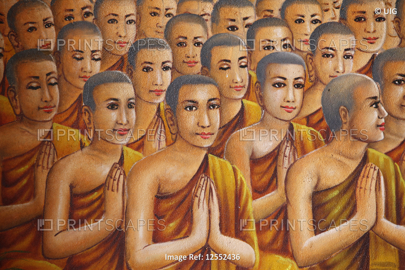 Painting depicting monks (listening to Buddha)