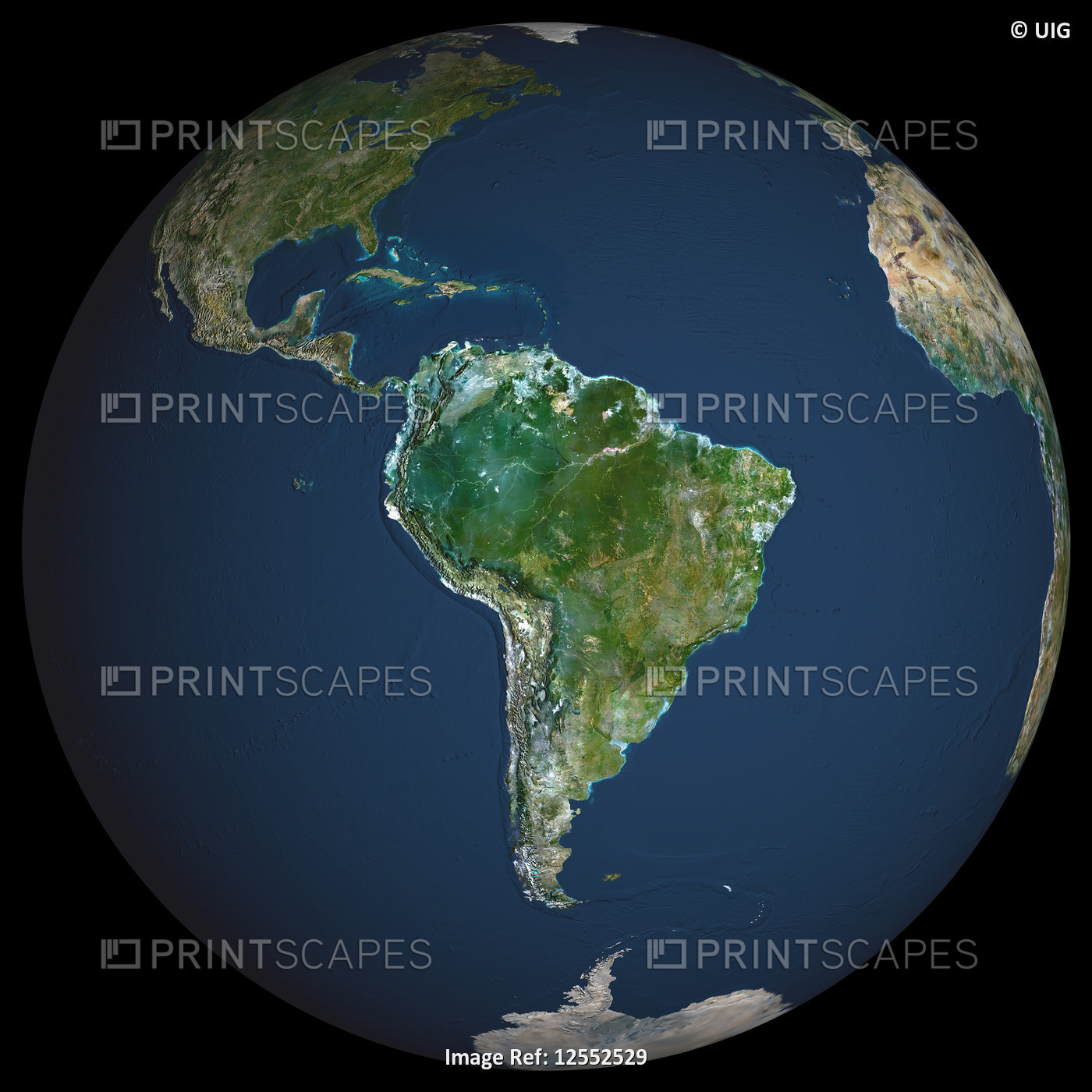 Globe South America, True Colour Satellite Image. Earth. True colour satellite image of the Earth, c