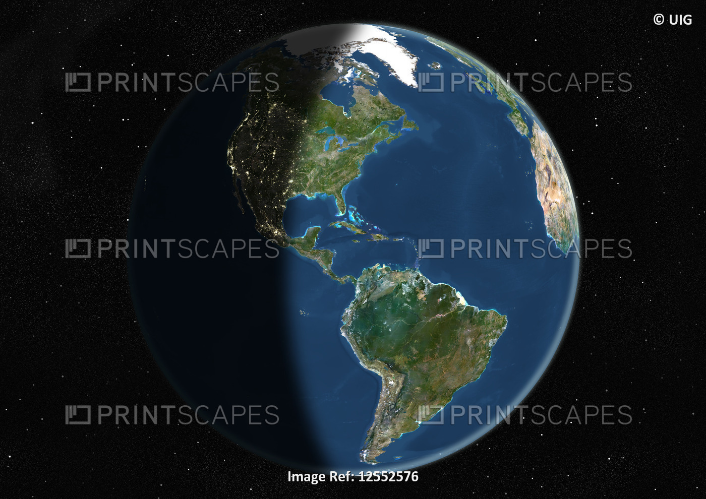Globe Centred On The Americas, True Colour Satellite Image. True colour satellite image of the Earth