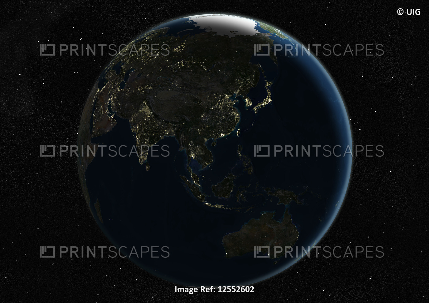 Globe Centred On Asia And Oceania, True Colour Satellite Image Of The Earth