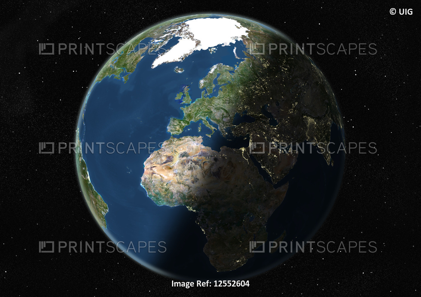 Globe Centred On Europe And Africa, True Colour Satellite Image Of The Earth