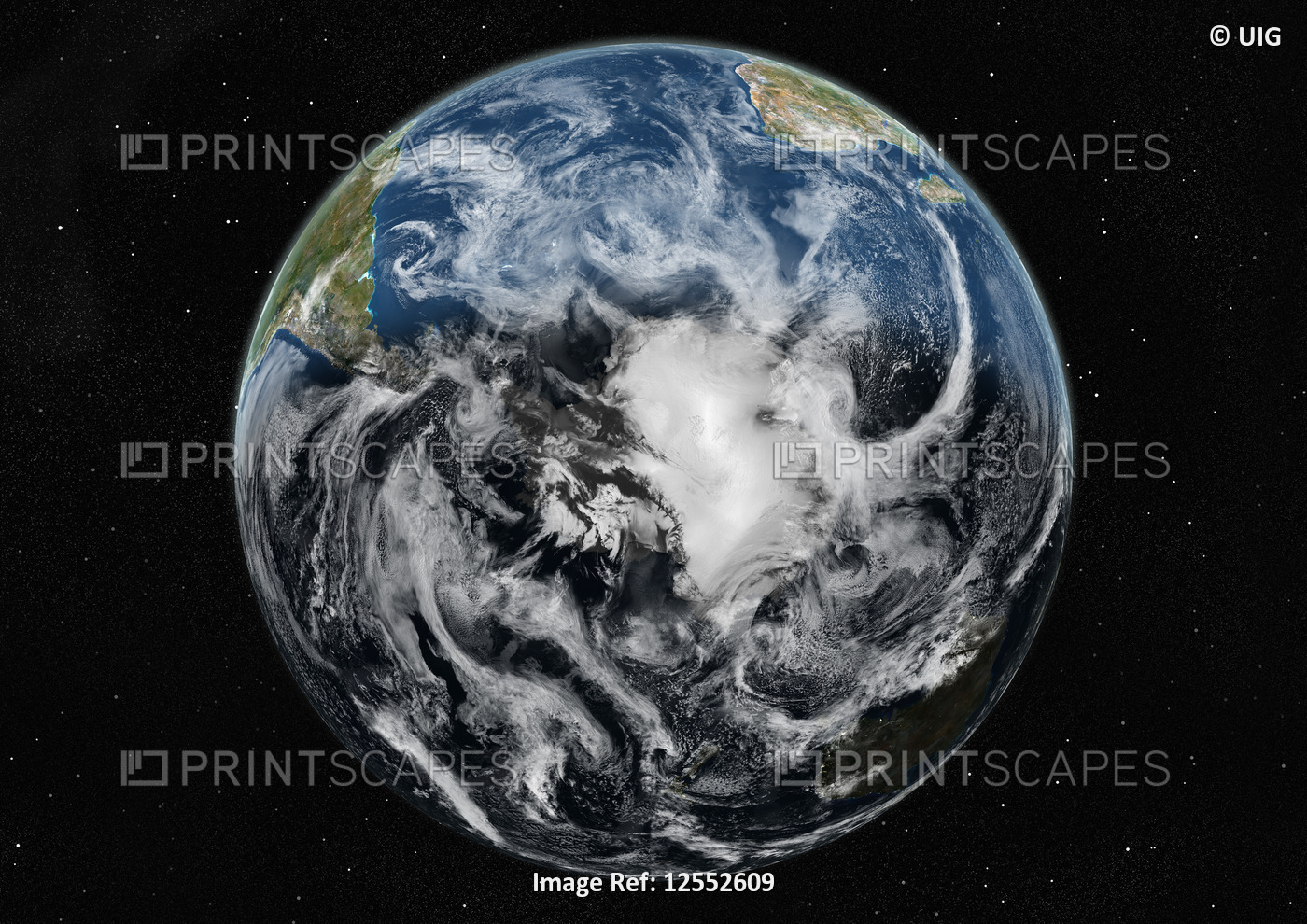 Globe Centred On The South Pole, True Colour Satellite Image Of The Earth