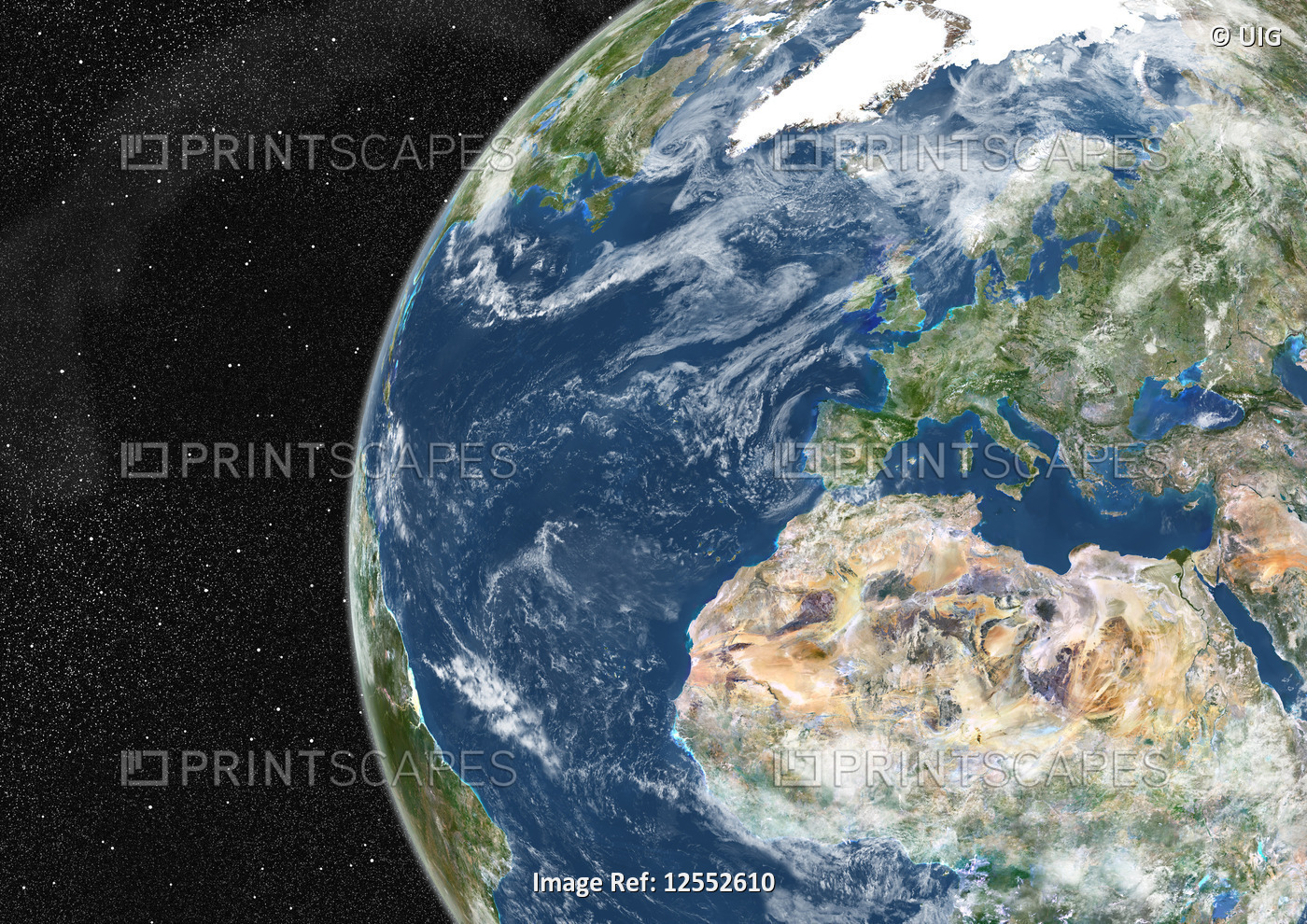 Globe Showing Europe And Northern Africa, True Colour Satellite Image Of The Earth