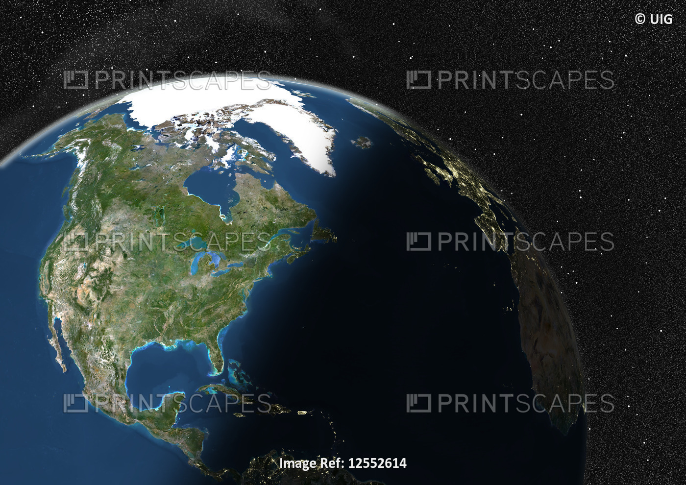 Globe Showing Northern America, True Colour Satellite Image Of The Earth, Half In Shadow