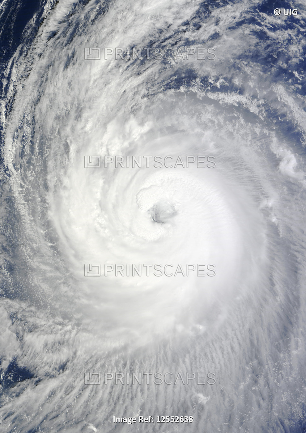 Satellite view of Super Typhoon Phanfone in 2015 approaching Japan. Image taken on October 3, 2014.