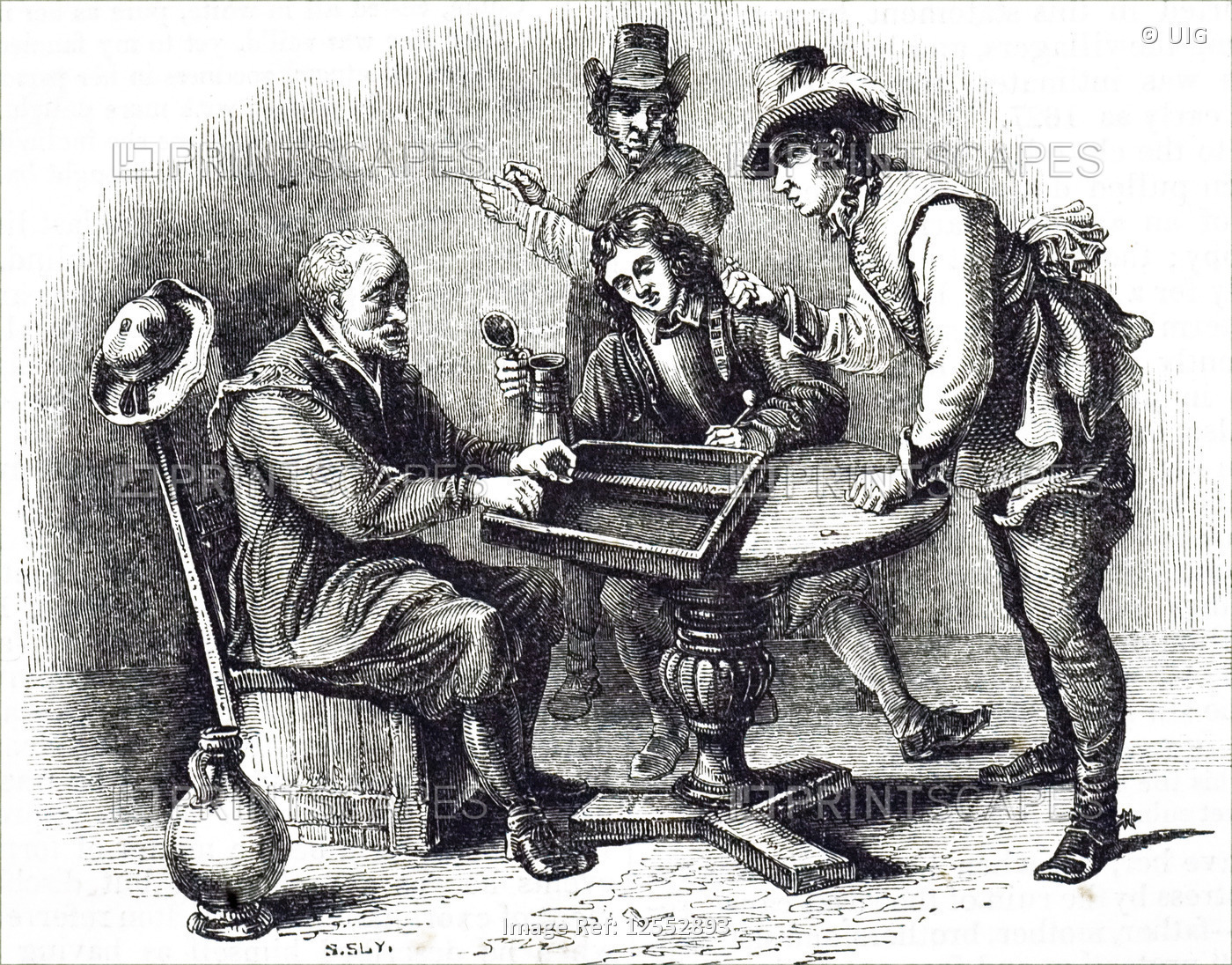 Engraving depicting men playing Tric Trac, 19th century