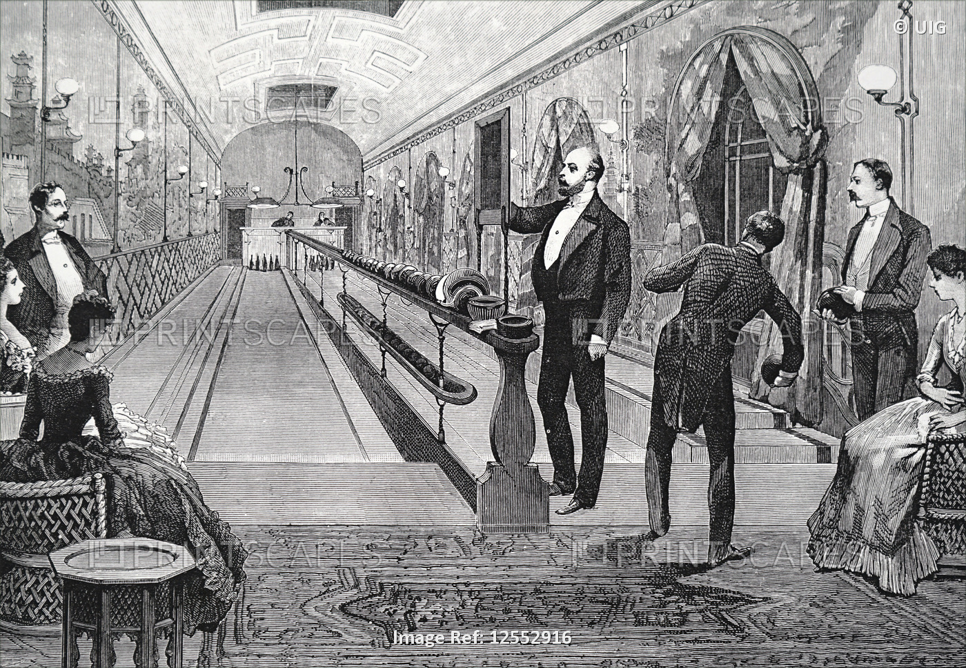 Illustration depicting King Edward VII bowling at Sandringham House, 19th century