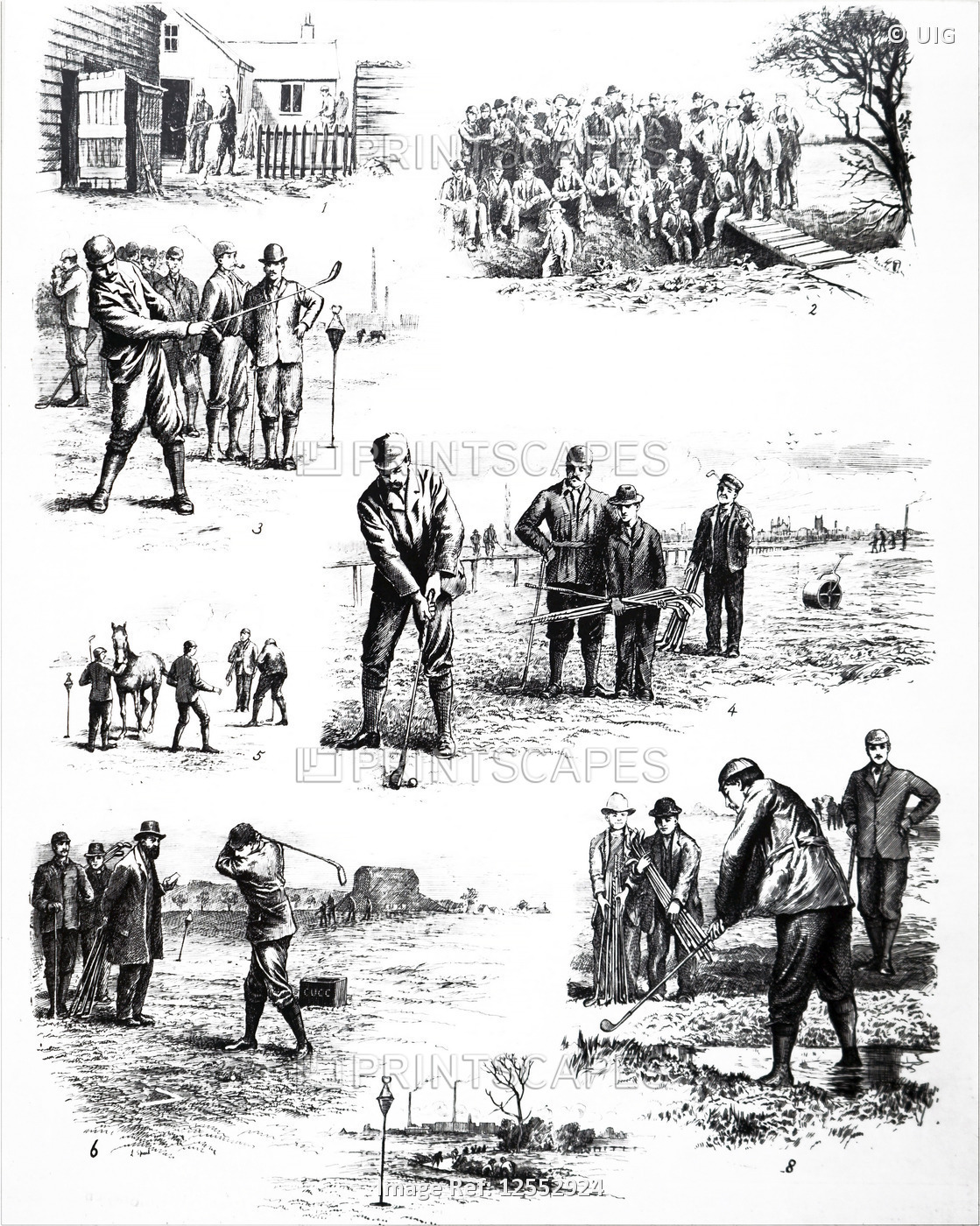 Illustrations depicting Cambridge University Golf Club playing for the Linskill Cup, 19th century