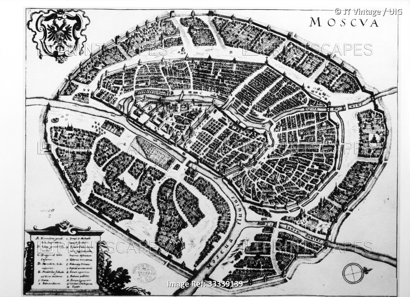 Map of Moscow, "Atlas Geographicus et Topographicus", 1643. (Photo by: ...