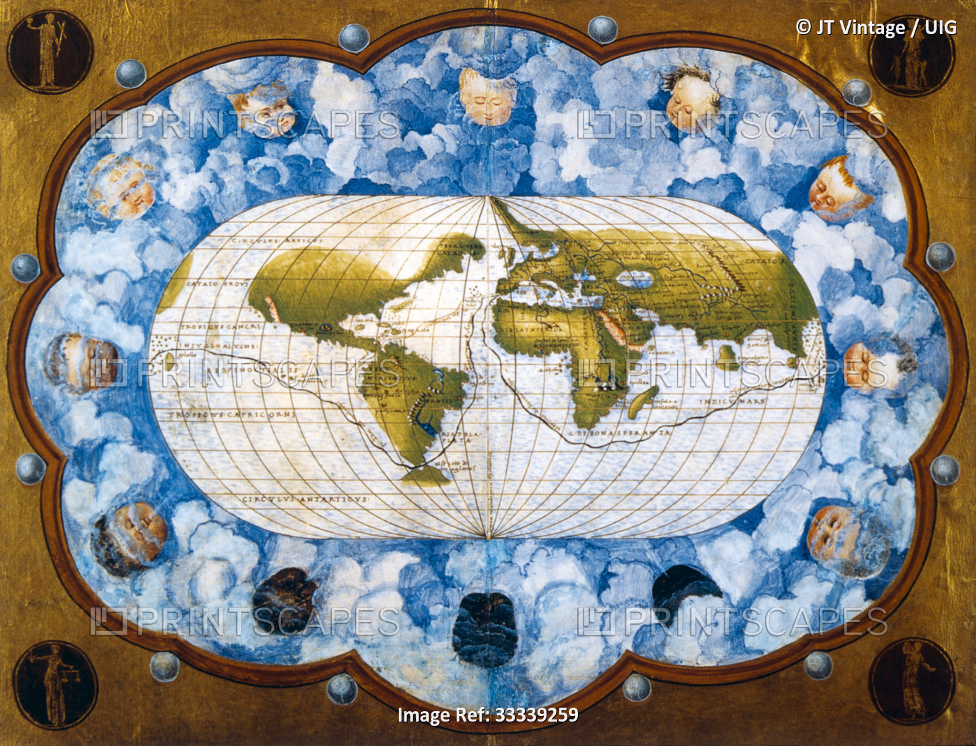 Map of the World by Battista Agnese, 1543-45. (Photo by: Universal History ...
