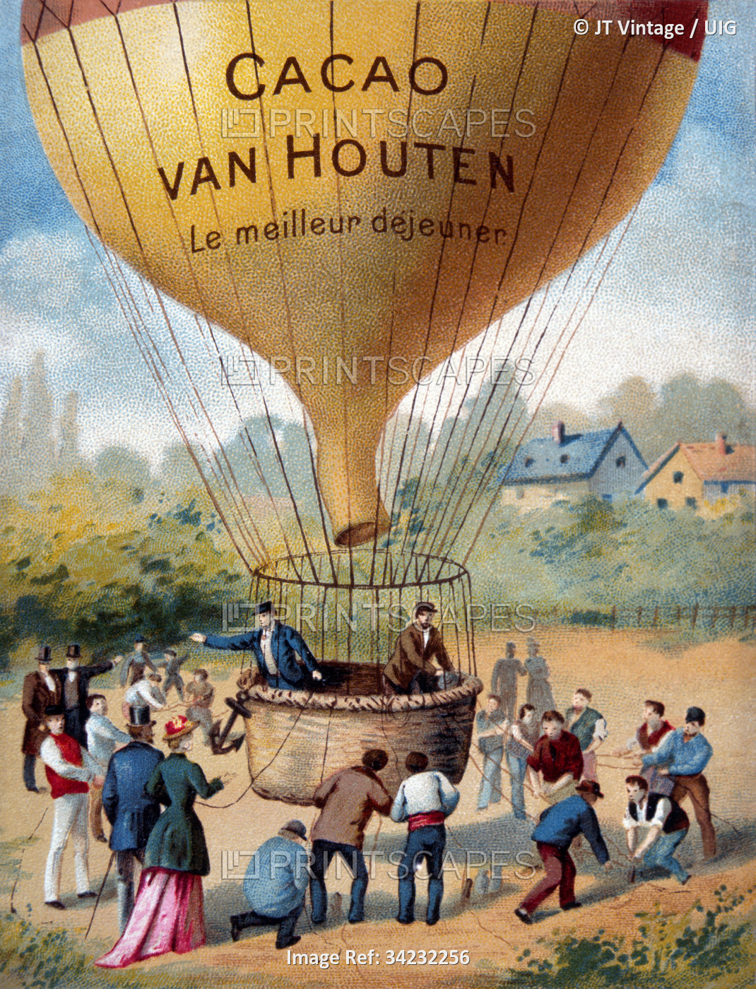 Balloon Ascent, Van Houten Cocoa, Trade Card, circa 1895. (Photo by: Universal ...