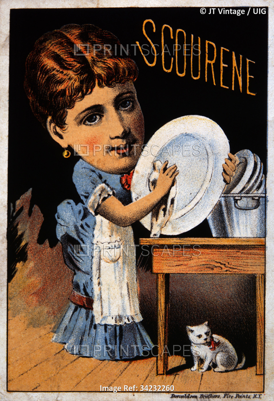 Woman Washing Dishes, Scourene, The Simonds Soap Co., Trade Card, circa 1880. ...