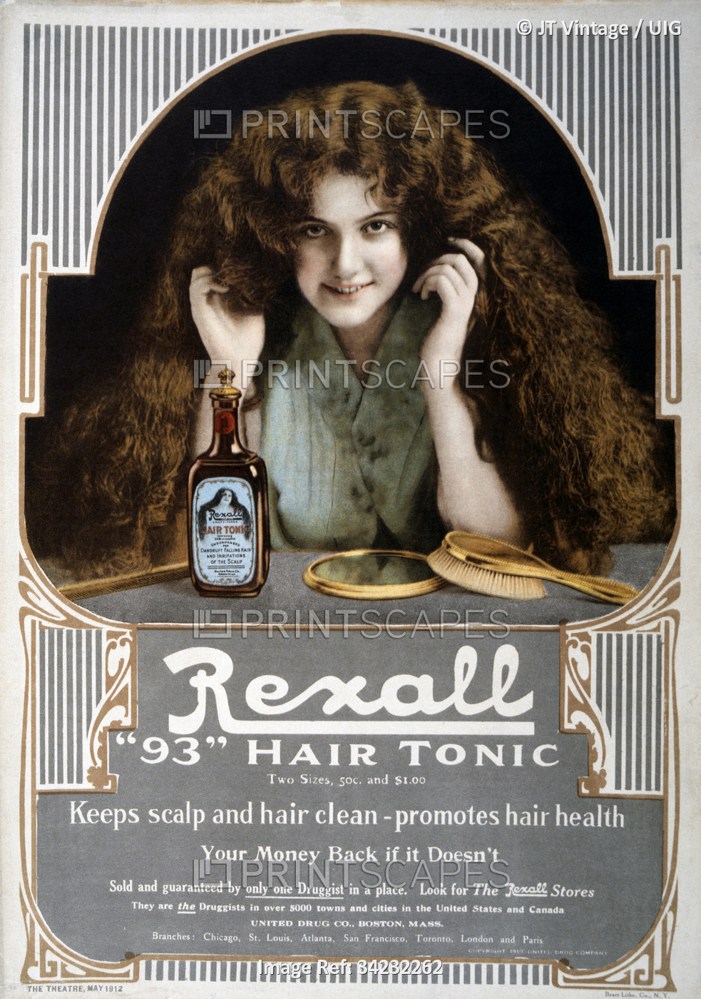 Woman With Long Hair, Rexall 93 Hair Tonic, Advertisement, circa 1912 . (Photo ...