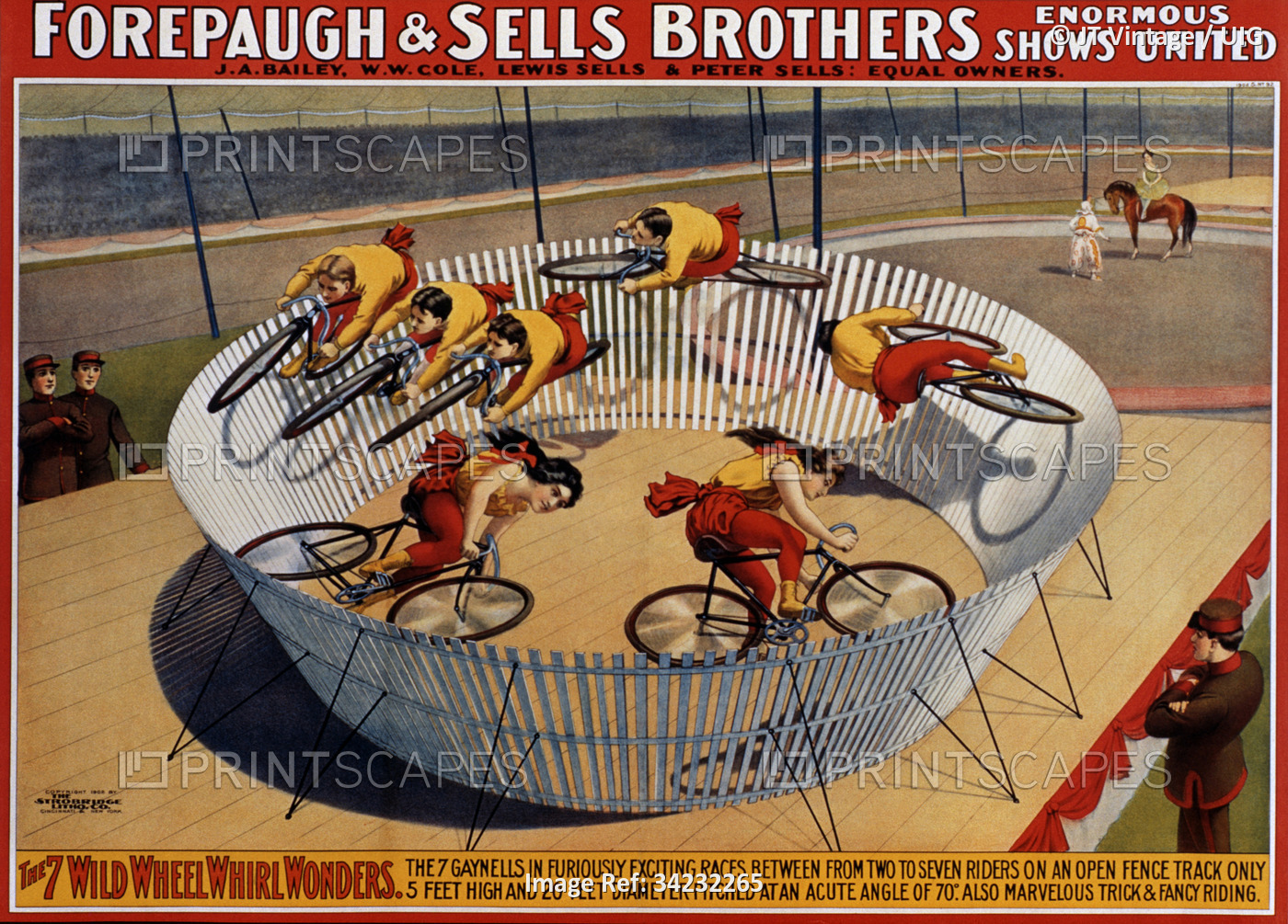 Forepaugh and Sells Brothers Poster, The 7 Wild Wheel Whirl Wonders. (Photo by: ...