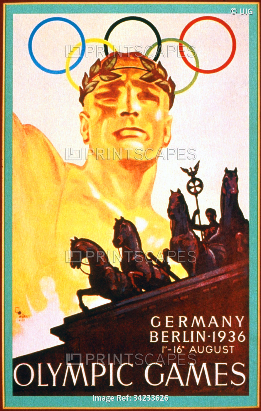 Germany: Poster for the 1936 Olympic Games in Berlin featuring the Brandenburg Gate quadriga, c. 193