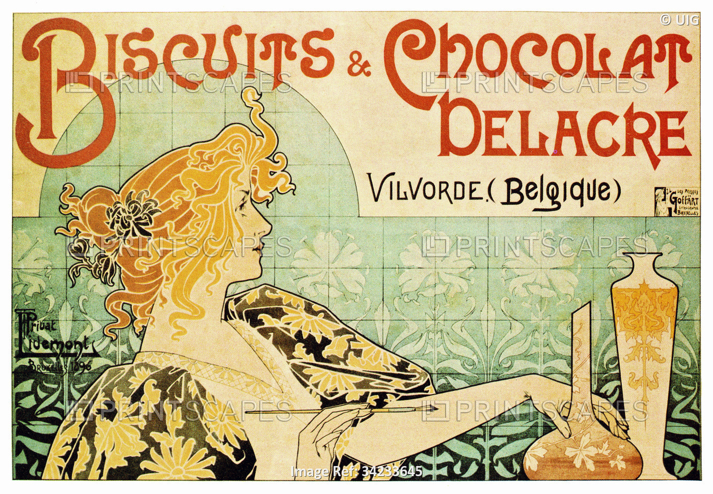 Belgium: 'Biscuits & Chocolat Delacre' Art Nouveau advertising poster, Henri Privat-Livemont, 1897